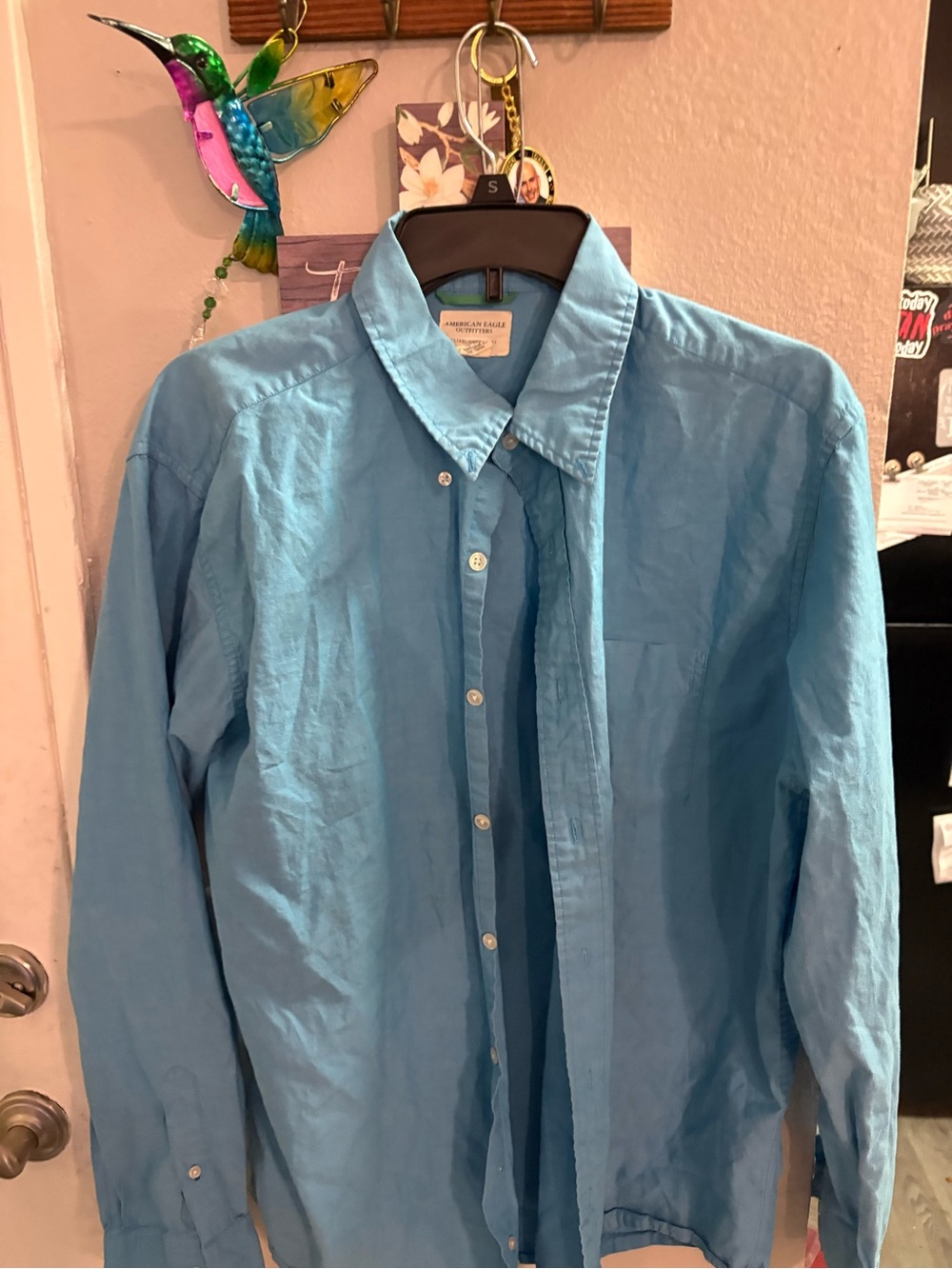American Eagle Outfitters Light Blue Long-Sleeve Button-Down Shirt